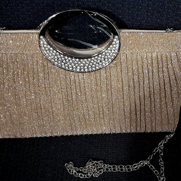 New!! Elegant Gold Glitter, Pleated Evening Bag with or without Chain. Glamorous - Picture 2 of 6